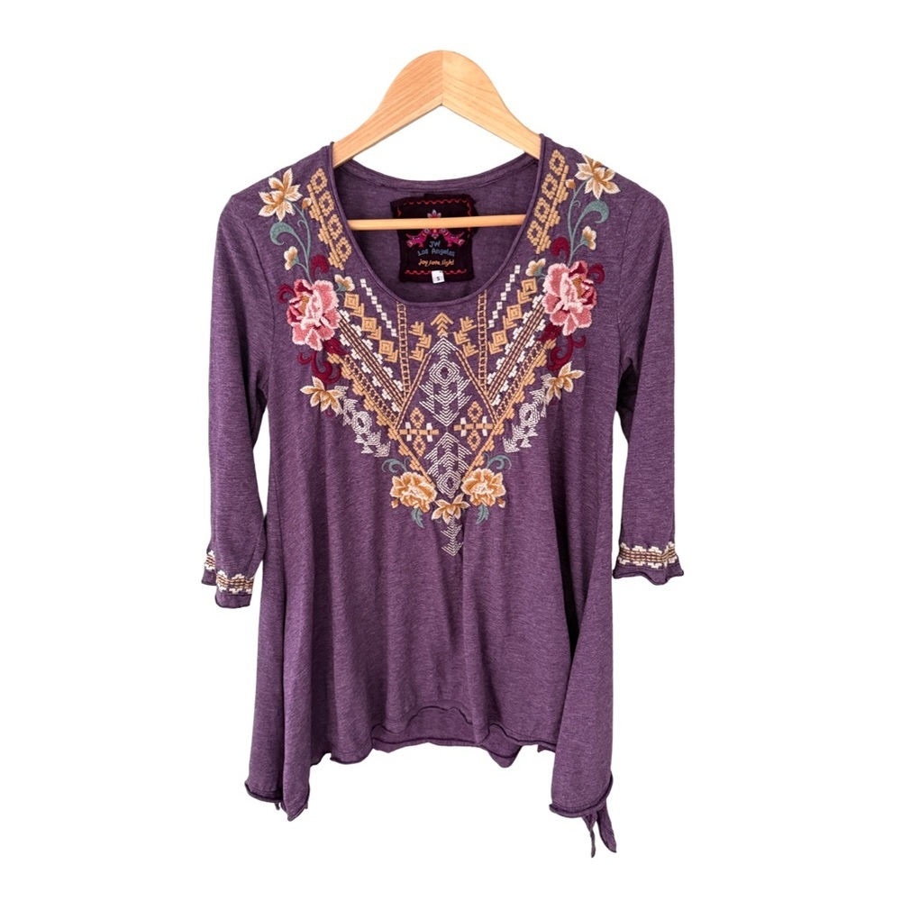 Johnny Was Purple Embroidered Peasant Blouse Size S